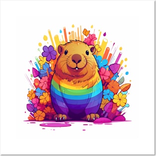 Cute rainbow Capybara in pride month Posters and Art